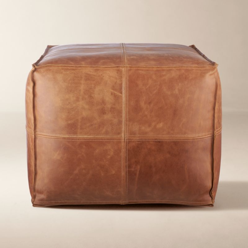 Brown leather pouf