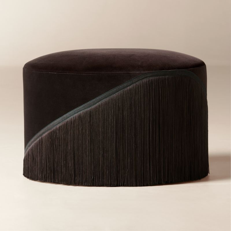 Velvet fringe ottoman
