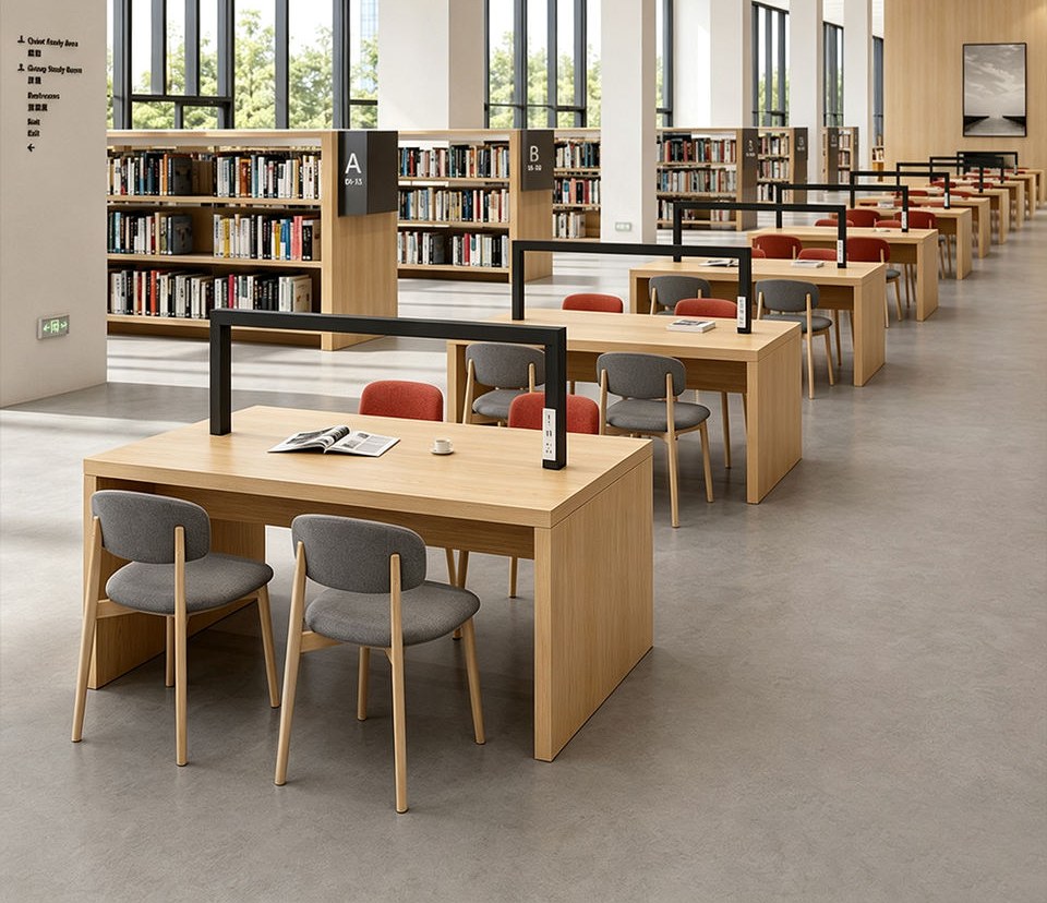 Library Reading Table with Power and Lighting