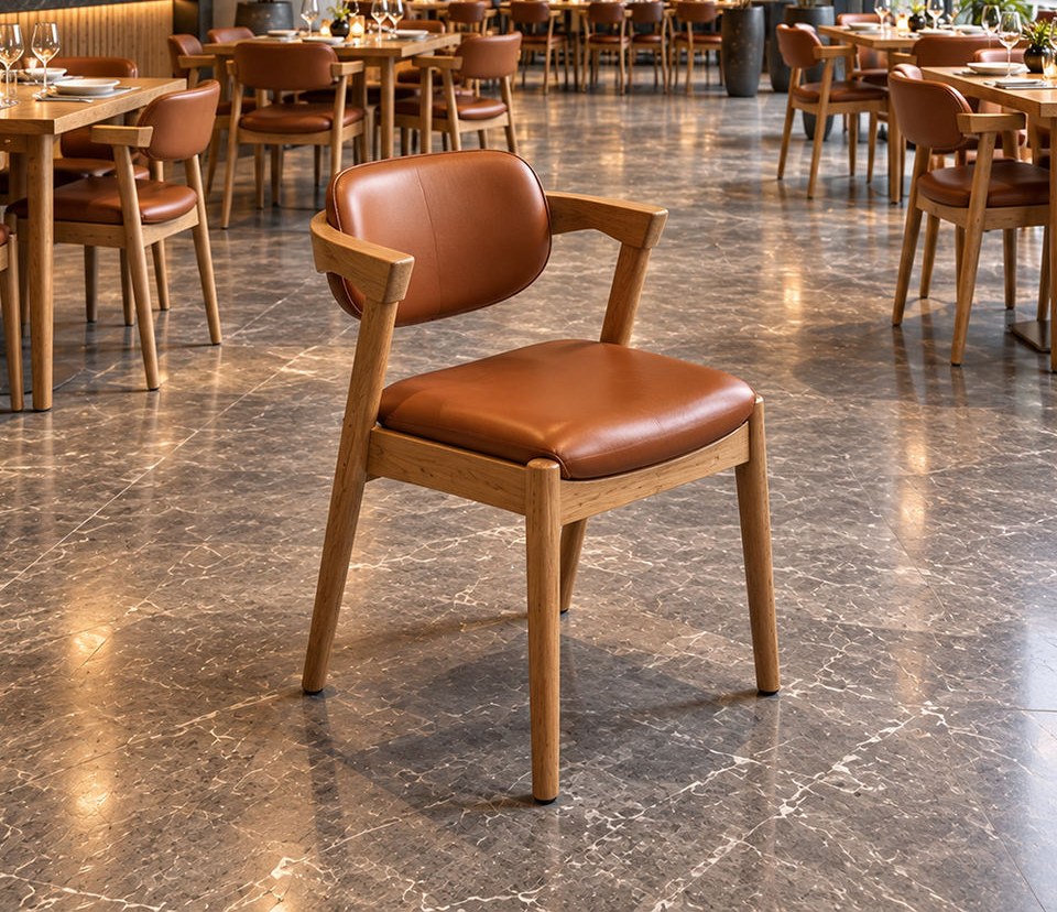 Solid Wood Leather Dining Armchair