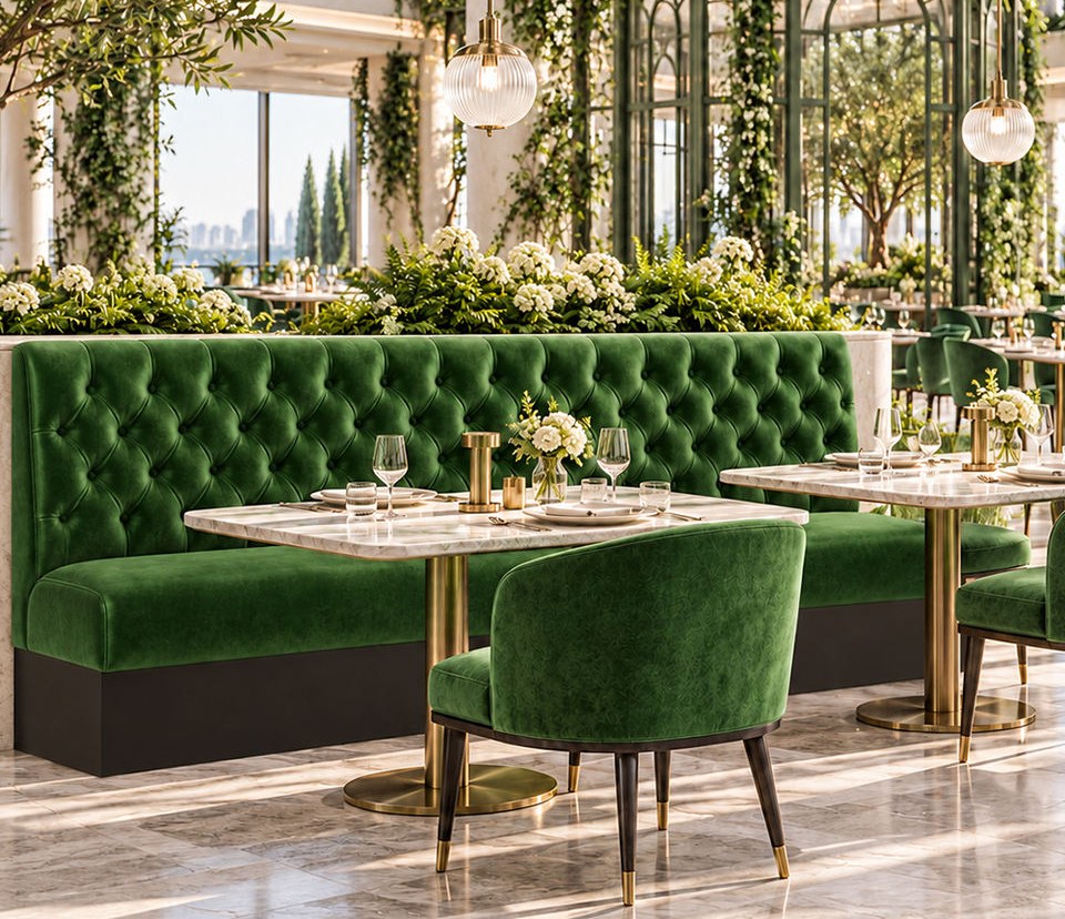 Button-Tufted Velvet Restaurant Booth Set