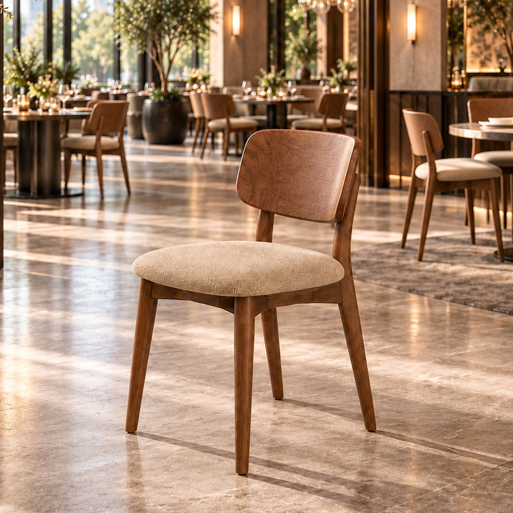 Solid Hardwood Restaurant Chair with Padded Fabric Seat