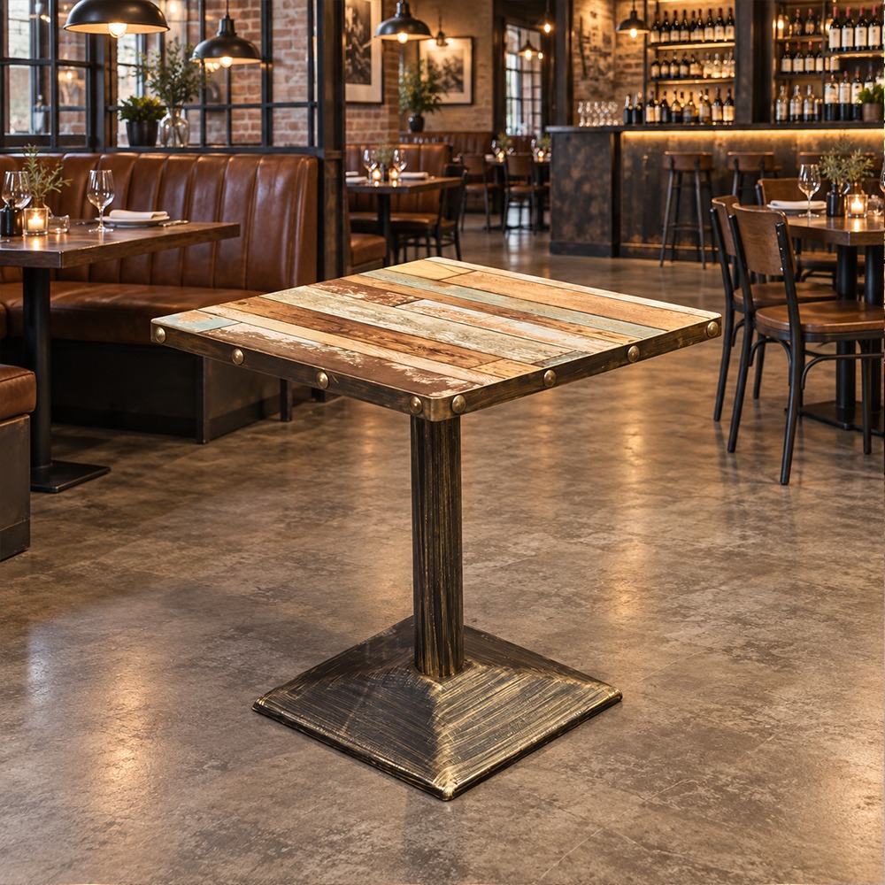 Square Restaurant Table with Fluted Cast Iron Column