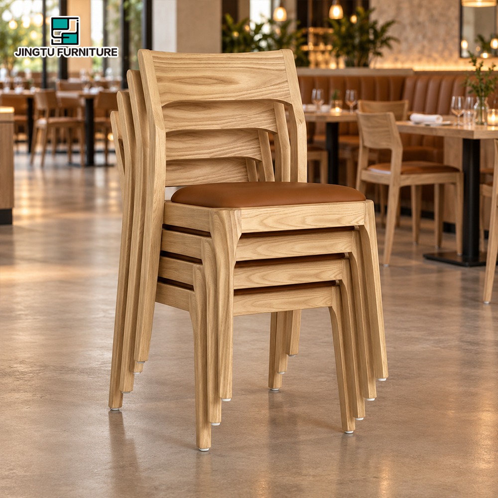 Stackable Beechwood Dining Chair with Leather Cushion